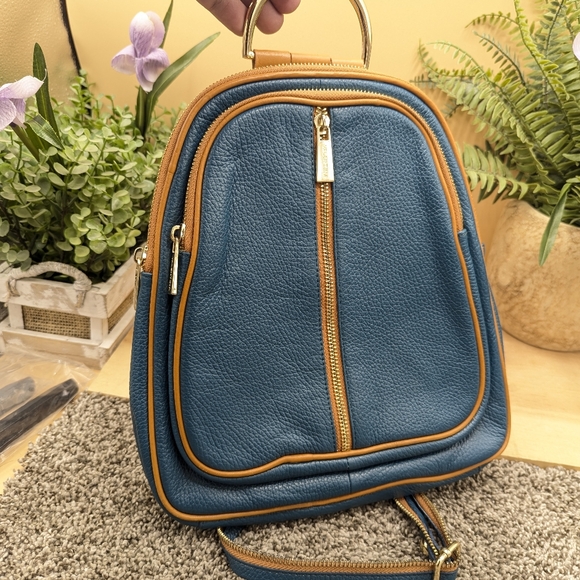 Valentina Teal Backpack with Browm Trim